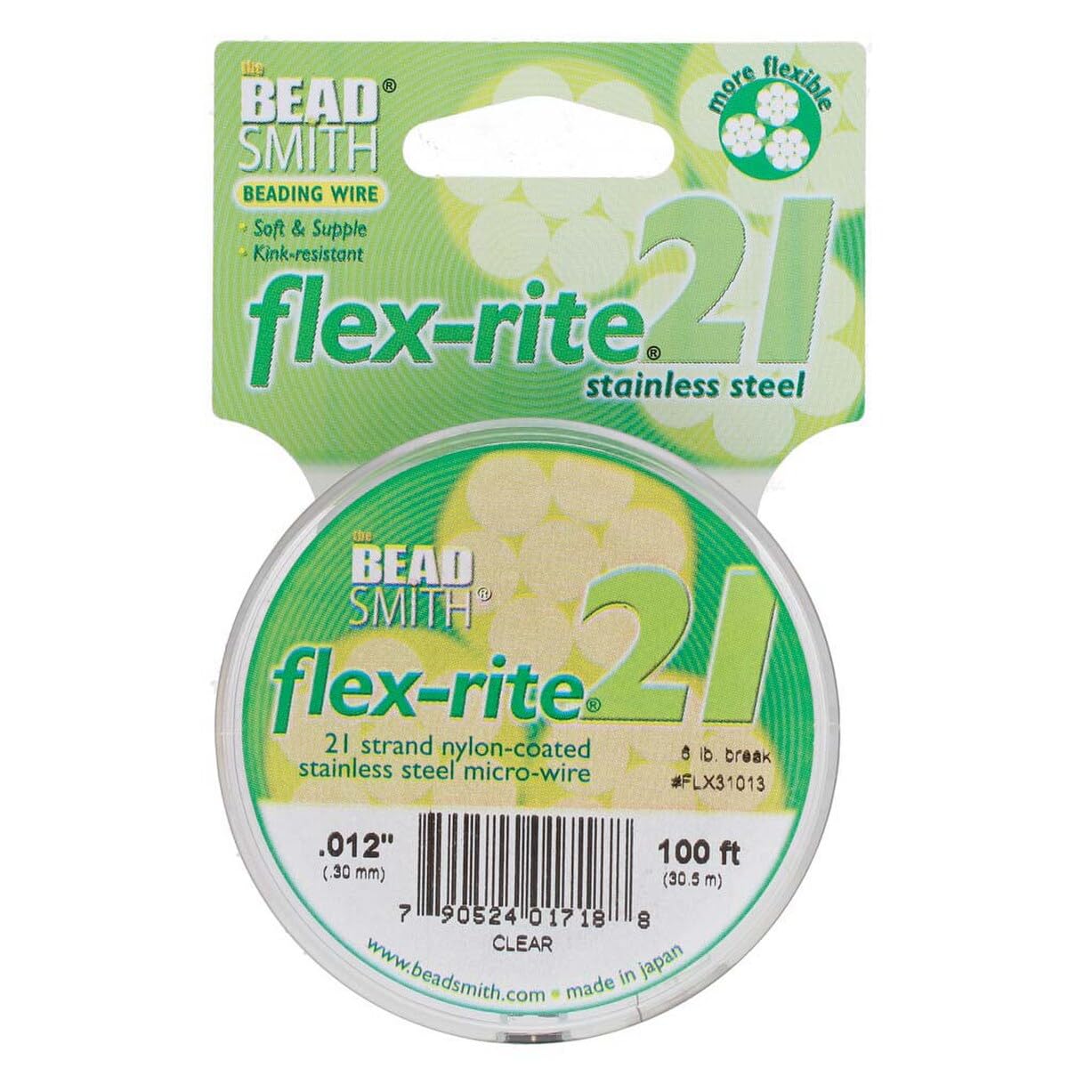 The Beadsmith Flex-Rite 21 Strand Nylon Coated, Stainless-Steel Beading Wire, Jewelry Making Supply (.012 Dia, Clear - 100 Ft)