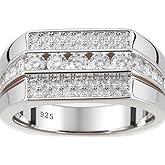 Heinlov Moissanite Mens Wedding Band D Color VVS1 925 Sterling Silver Engagement Rings Pave Round Eternity Promise Ring Size 7-13