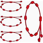 Poxtex 9pcs Evil Eye 7 Knot Lucky Bracelets, Rakhi for Brother and Bhabhi Adjustable Red String Amulet for Women Men with Gold Bead, Protection Jewelry Hand Bracelet