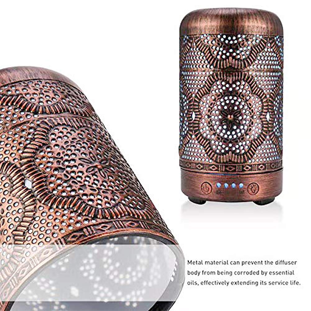 BAIESHIJI Essential Oil Diffuser, Metal Vintage Essential Oil Diffusers 100ML, Aromatherapy Diffuser with Waterless Auto Shut-Off Protection, 7 Color Changing Light, Cool Mist Humidifier : Beauty