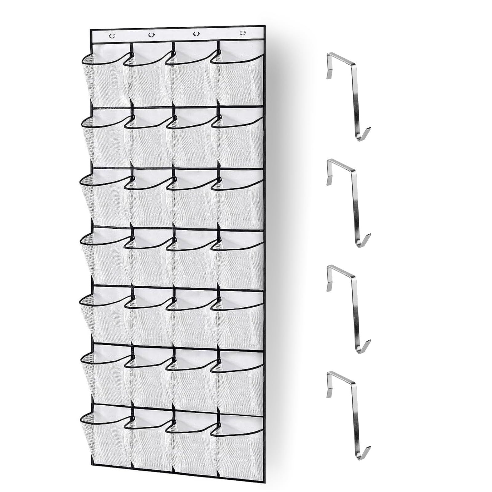 Hanging Shoe Rack Holder, Shoe Storage with Large Pockets, Hanging Shoe Storage Organiser, Mesh Pockets Hanger Holder, Over Door Storage withv 4Pcs Hooks, Organiser Wardrobe Shoe Rack for Home Office