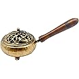 Iron Charcoal Burner with Lid & Wood Handle, 9" Golden Finish, Burner for Incense, Charcoal Burner with Handle