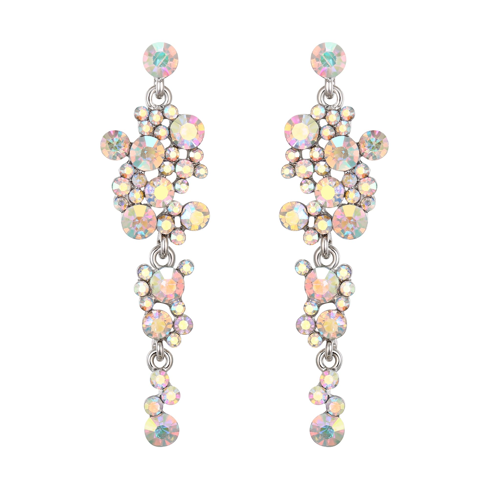 EVER FAITH Women's Crystal Wedding Bohemian Boho Floral Chandelier Long Dangle Earrings Clear AB Silver-Tone