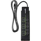 Amazon Basics Rectangular 8-Outlet Power Strip Surge Protector, 4,500 Joule - 6-Foot Cord, Black/Green