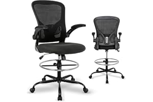 LEPDEP Drafting Chair Tall Office Chair, Standing Desk Chair with Flip-Up Arm, Ergonomic Mesh Computer Chair with Adjustable Foot Ring for Conference Room, Executive Rolling Swivel Stool for Office & Home.