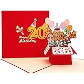 iGifts And Cards Happy 20th Red Birthday Party Box 3D Pop Up Greeting Card – Twenty, Awesome, Balloons, Presents, Unique, Celebration, Feliz Cumpleaños, Congrats, Fun