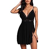 BemorRun Sexy Night Gowns for Woman Sexy Sleepwear Lace Chemise V-Neck Babydoll Lingerie Slip Nightie with Side Slits