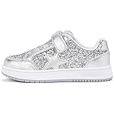 LUCKY STEP Kid's Glitter Walking Shoes Shiny Sparkly Sequins Fashion Sneakers Hook and Loop Athletic Unisex-Child Casual Running for Children/Boys/Girls