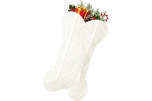 GOYOSWA Dog Christmas Stocking, 18 Inch Large Double Side Knitted Christmas Stocking for Dogs, Bone Shaped Hanging Dog Stocking for Dogs Pets (White)