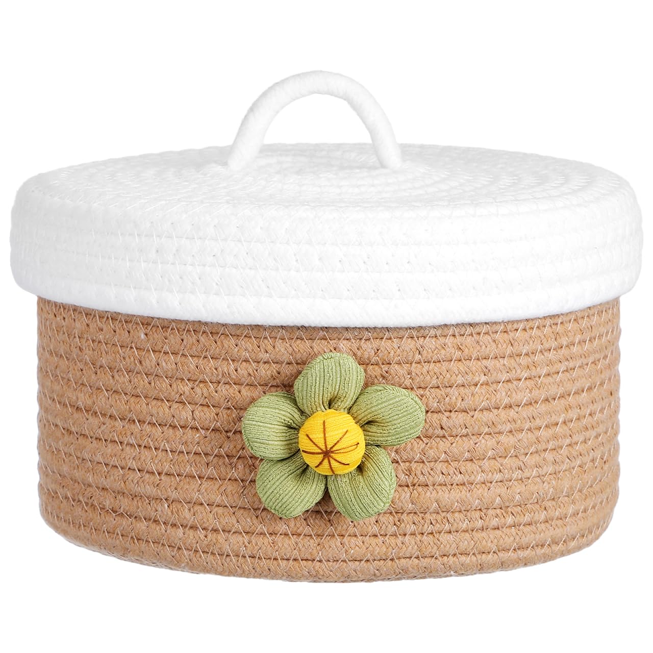 Alipis Round Cotton Rope Storage Basket with Lid Large Woven Organizer for Toys Clothes Sundries Home Desktop Storage Box