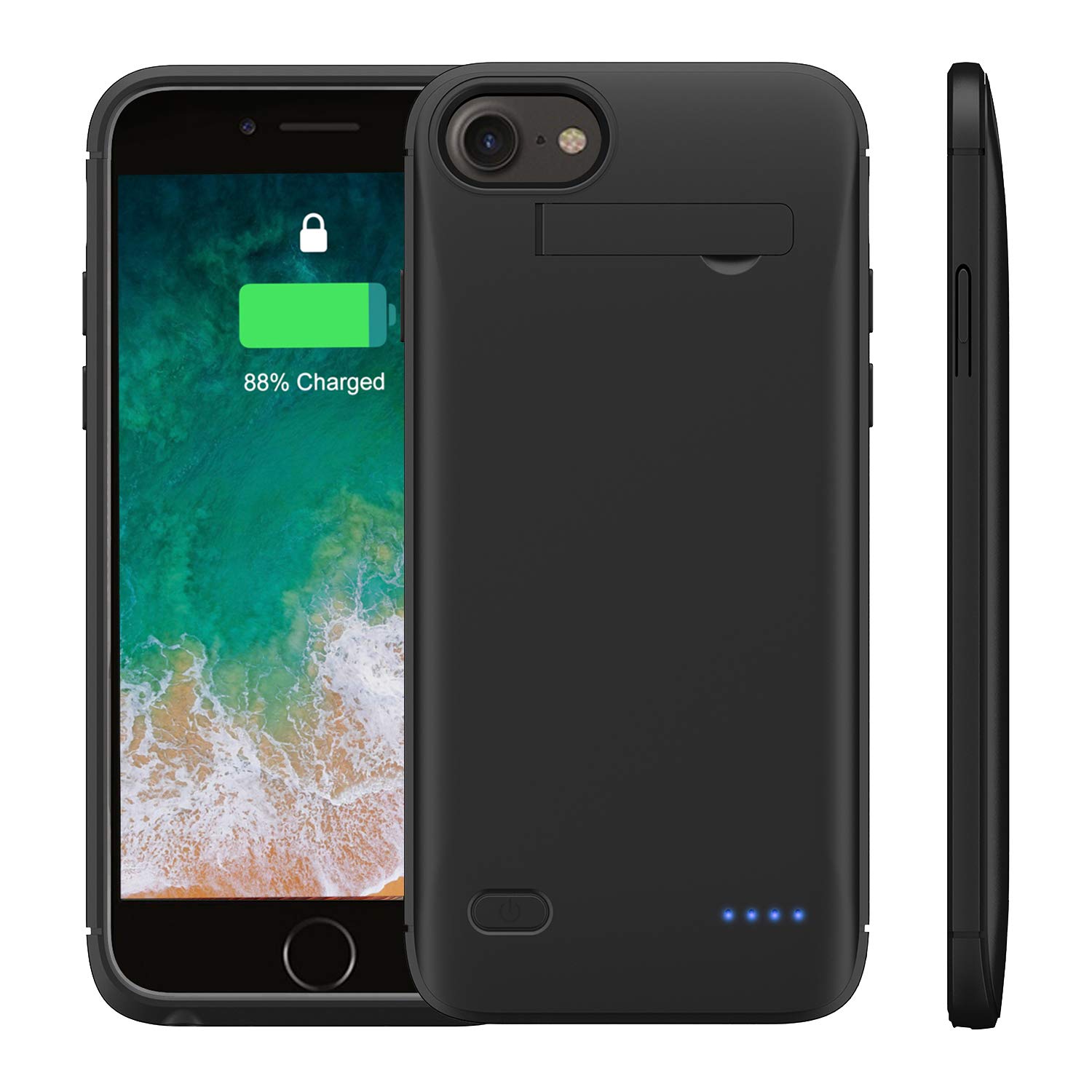 WELUV Battery Case for iPhone 6/6s/7/8/SE2/SE3 - 4000mAh Charging Case with Phone Stand - Ultra Slim Rechargeable Backup Charging Cover - Black - 4.7