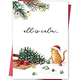 MQMRYeto Funny Cat Christmas Card,Holiday Cards,Cute Christmas Card Gift Ideal for Cat Lover with Envelopes and Stickers