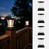 OPOIRA Glass Solar Post Cap Lights, 4 Ambient Lighting Modes, 4 Pack | Real Glass, Outdoor Waterproof, Warm White, Breathing, Amber &amp; Flickering Flame, Fence, Deck, 4x4 Wood &amp; Vinyl Posts