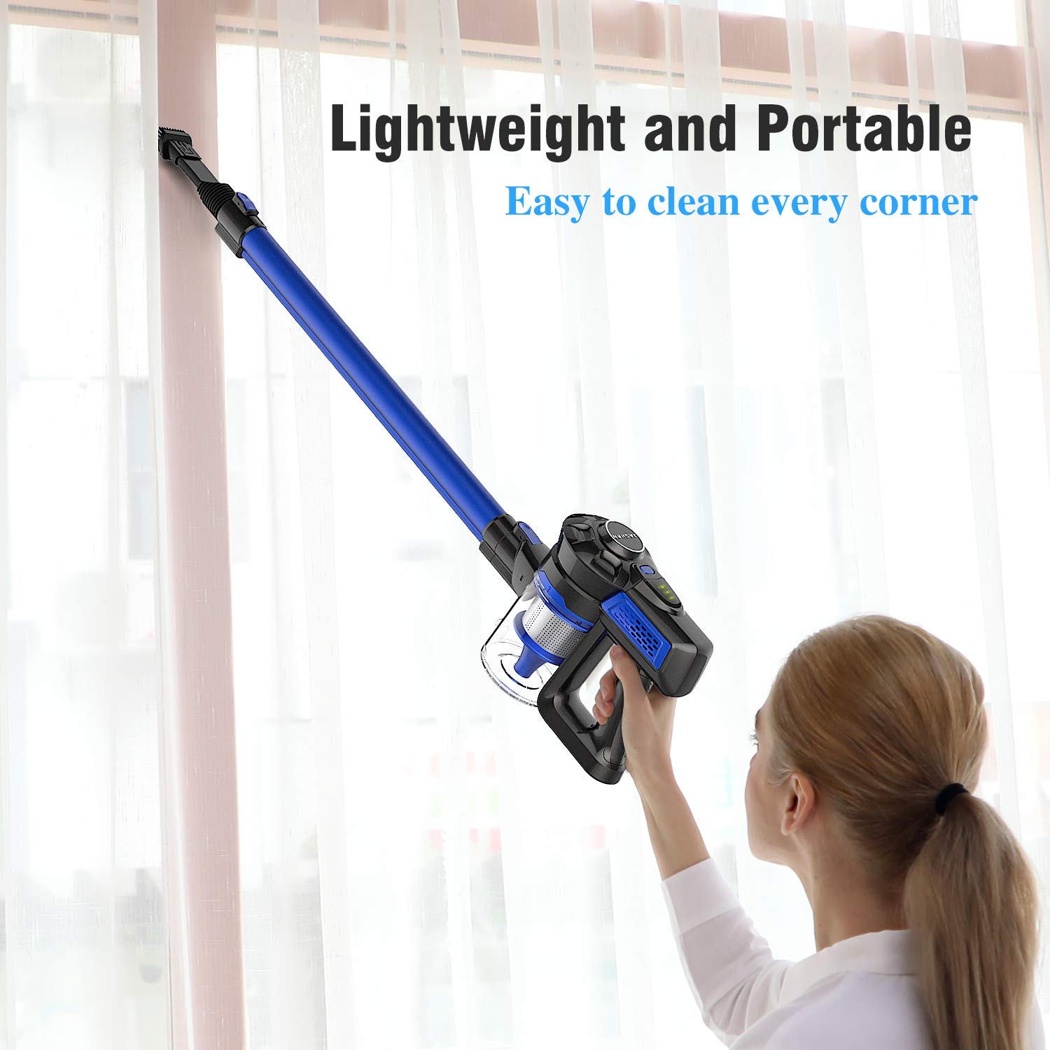JASHEN Cordless Stick Vacuum, Powerful Stick Vacuum Cleaner Lightweight