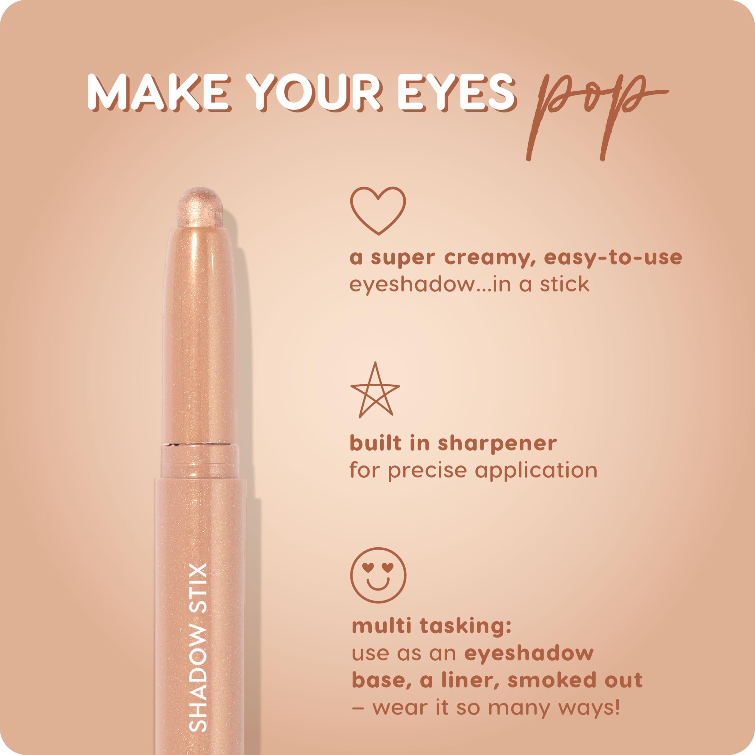 ColourPop Shadow Stix - Cream Eyeshadow Stick with Long-Lasting Color - Multi-Use Cream Makeup with a Built-In Sharpener & Precise Tip for Easy Application - Honey BB (0.05 oz)