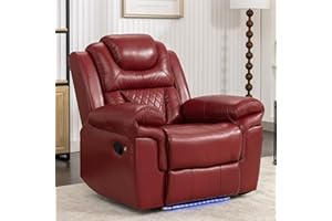 Olodumare Leather Recliner Chair with Adjustable Backrest, Modern Home Theater Seating with LED Light Strip for Living Room, Bedroom, Home Theater, RV(Wine Red)