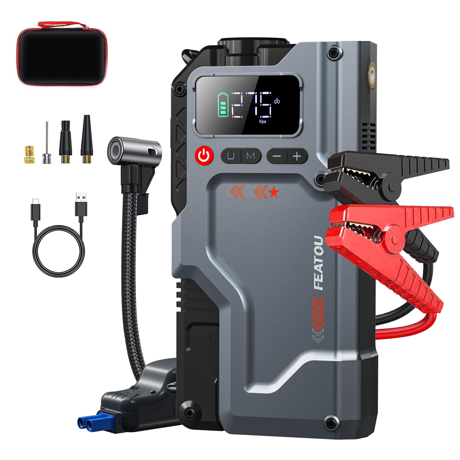 Autowitジャンプスターター空気入れ 12000mAh大容量 ピーク電流3000A バッテリーチャージャー 12V車緊急始動バッテリー充電器（最大8.5Lガソリン車・7.0Lディーゼル車対応)自転車 空気入れ 電動空気入れ バイク 車 最大圧力150PSI 高速充填 コードレス エアコンプレッサー 納袋付 LED緊急ライト搭載収納ケース付き PSE認証済み