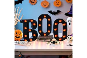 JHWSXTEK Halloween Decor,3 LED Light Up Marquee Letters Boo Sign,Cute Fall Halloween Decorations for Party,Tabletop,Mantel,Kitchen,Bathroom,Bedroom,Desk,Window,Porch,Office,Wall,Fireplace,Home,Indoor,Outdoor