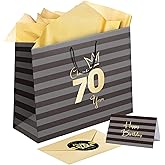 Sumerk 1 PC 13" Large Gift Bag with Card Stickers and Tissue Paper 70th Birthday Bag for Women Men Happy 70th Birthday Gift Bag