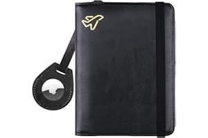 WALNEW AirTag Passport Holder, PU Leather Airtag Wallet RFID Blocking Passport Cover Travel Essentials Case for Women Men (Black)