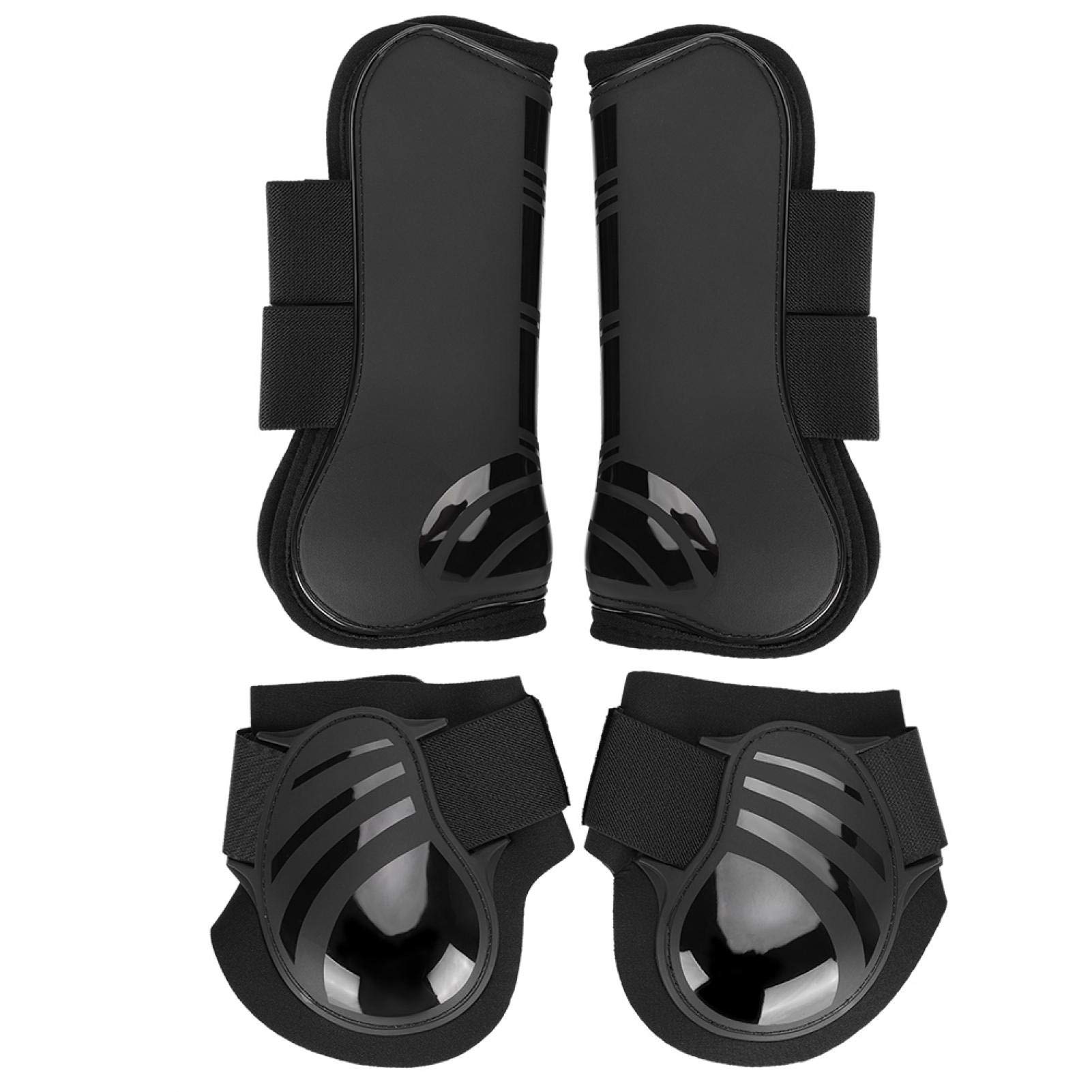 Horse Tendon & Fetlock Boots - Elastic Shock Absorbing for Show Competition Riding, Front and Hind Legs (M-Black for Horses and Ponies)