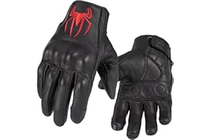 Keebik Goatskin Leather Motorcycle Motorbike Powersports Racing Gloves Reflective Skull Touchscreen for Men and Women Model