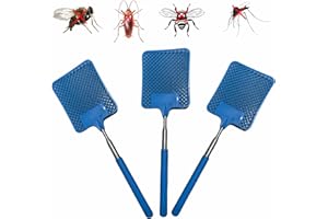 Telescopic Fly Swatters, Jakeloo 3 Pack Fly Swatter for Indoors Durable Plastic Flyswatter with Stainless Steel Telescopic Handle Ideal for Summer Home/Indoor/Outdoor/Classroom/Office (Blue)