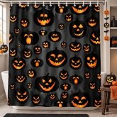 MEHOFOND Halloween Shower Curtain, Evil Pumpkin Bathroom Decor 72x72in | Black Halloween Shower Curtains for Bathroom Decorations, Washable Durable Fabric Shower Curtains, 72x72 Inches