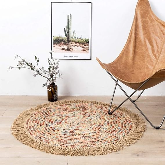 Amazon.com: Alfombra circular tejida a mano para dormitorio ...