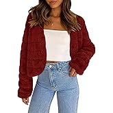 COCCKO Women's 2025 Faux Fur Coats Fleece Cropped Jacket Long Sleeve Shaggy Warm Outerwear Fall Winter Clothes