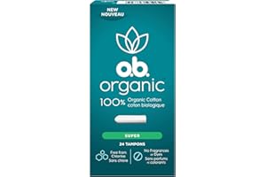 o.b. Organic Tampons, Made with 100% Organic Cotton, Proven 8 Hour Leak Protection, Super, 24 Count