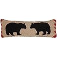 Chandler 4 Corners Artist-Designed Two Black Bears Hand-Hooked Wool Decorative Throw Pillow (8” x 24”) Wildlife Pillow for Couches & Beds - Easy Care Low Maintenance Bear & Wildlife Lumbar Pillow