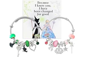 BSRGUDE Witch Merch Elphaba Galinda Matching Bangles Adjustable Sparkly Crown, Magic Wand, Witch Hat, Heart Charm Friendship Bracelets Chirstmas Gifts for Women Fans