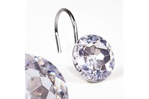 POPKOZZI Crystal Diamond Shower Curtain Hooks: Clear Rhinestones Decorative Shower Curtain Rings for Bathroom – Cute Sparkly Bling Christmas Shower Curtain Hooks for Holiday Decor - Set of 12