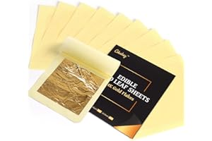 Cobakey Edible Gold Leaf Sheets 10 Pcs Genuine 24K Gold Leaf Sheets 3.15" X 3.15" for Food, Drink & Cake Decoration, SPA, Skin Care, Craft