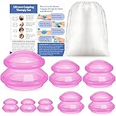 Nuanchu 8 Pcs 4 Sizes Cupping Therapy Set with Satin Bag Silicone Massage Cups Professional Cupping Therapy Vacuum Cup for Cellulite Joint Pain Muscle Pain(Clear Hot Pink)