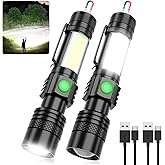 Vnina USB Rechargeable Flashlight, LED Magnetic Flashlights Super Bright Tactical Flashlights with Cob Sidelight Waterproof Zoomable 6 Modes USB Rechargeable for Camping Emergency