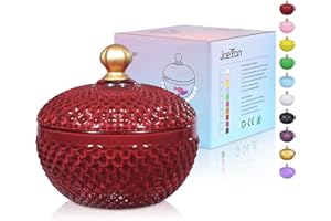 Joeyan 12 oz Small Red Glass Jewelry Box Jars with Lid,Embossed Glass Candy Dishes,Diamond Faceted Food Container,Decorative Apothecary Canisters,Colored Kitchen Bathroom Buffet Storage Organizer