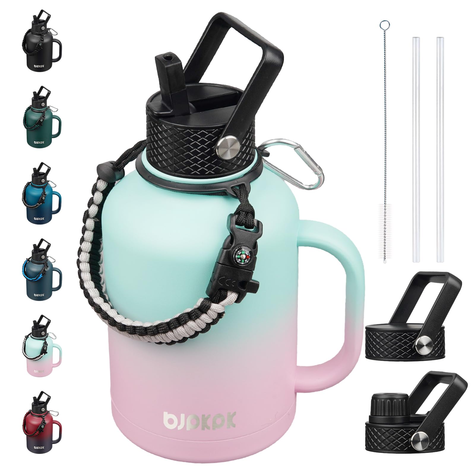 Photo 1 of *MINOR DAMAGE - USED*
BJPKPK Large Insulated Water Bottles with Straw Lid & Handle, 50oz Water Bottle with 3 Lids and Paracord Strap, Stainless Steel Metal Water Bottle, Insulated Water Jug, Marshmallow