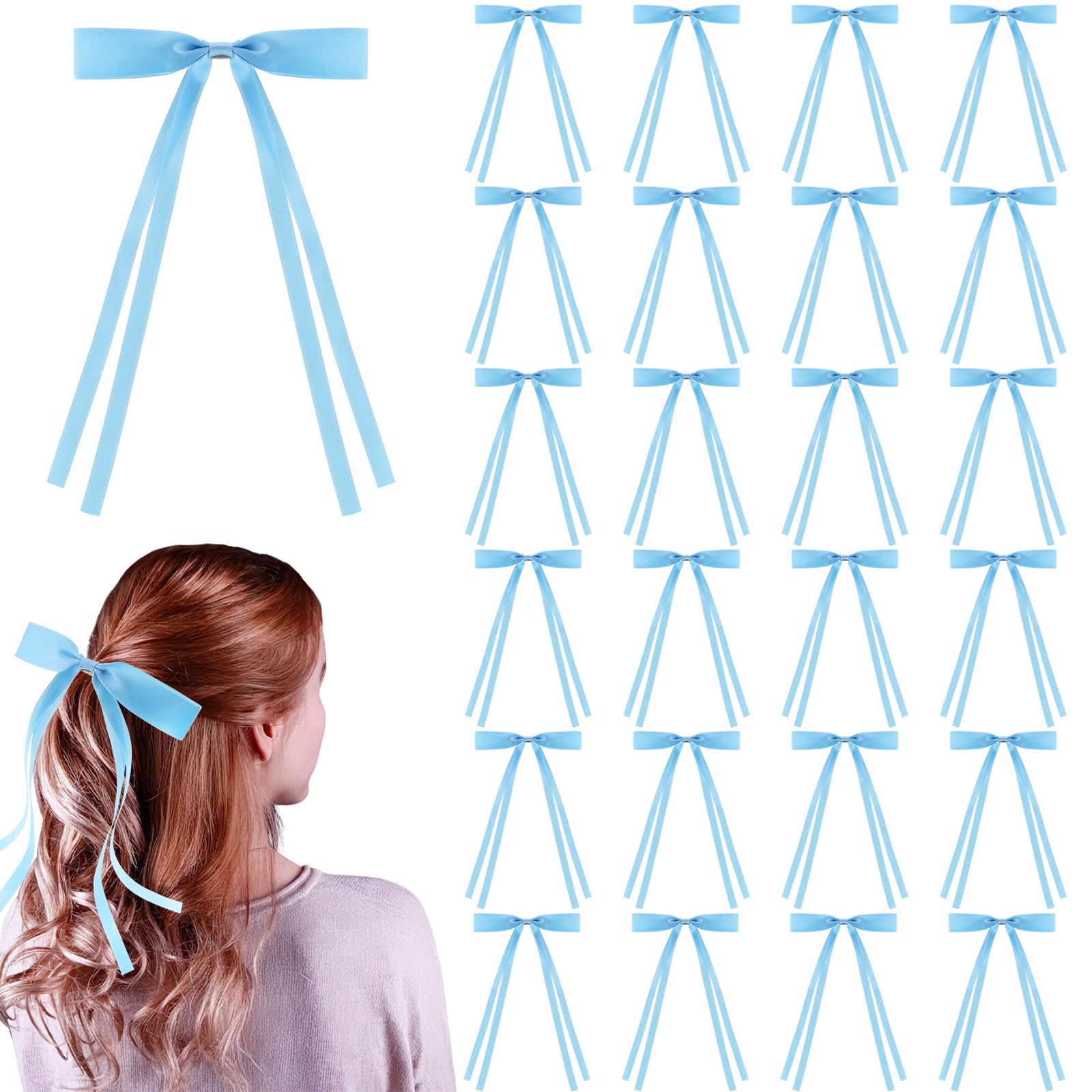 Photo 1 of 24 PCS Blue Hair Bows Clips Ribbon,Mini Satin Hair Bows With Long Tail for Women and Girls Hairstyle Accessory Gift (Blue)