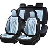 Coverado Leather Seat Covers, Car Seat Covers Full Set, Waterproof Nappa Leather Car Seat Cover, Car Seat Protectors 5 Seats, Black & Blue Automotive Seat Covers Fit for Most Cars Trucks