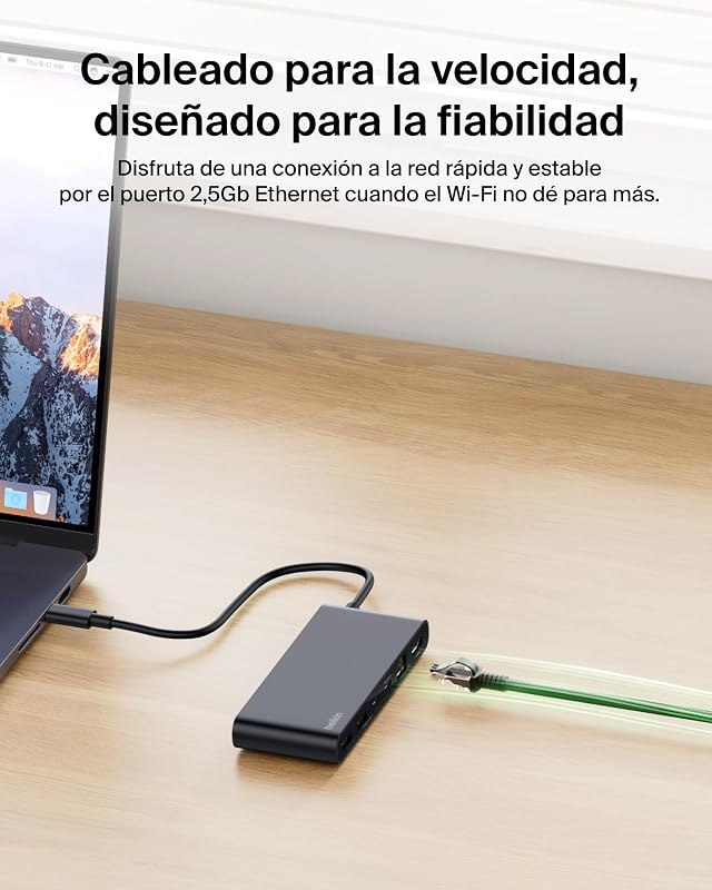Connect Hub USB C de 8 Puertos, Adaptador USB C con Vídeo con Resolución 4K a 60 Hz, para Mac, Windows y Chromebook, Power Delivery a 100 W, Transferencias de 10 Gbps y 2.5Gbps Ethernet - Negro