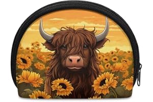 ZOUTAIRONG Highland Cattle Sunflower Coin Purse for Women Money Pouch for Cash Cute Change Purse Zipper Clutch Holder for Girls Gifts School Small Makeup Bag Tote