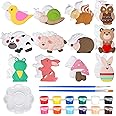 Sinmoe 12 Sets Arts and Crafts Set Painting Kit Unpainted DIY Ceramic Figurines Paint Your Own Figurines with 12 Magnet 2 Brushes and 1 Palette Ceramic Painting Kit for Adults (Animal)