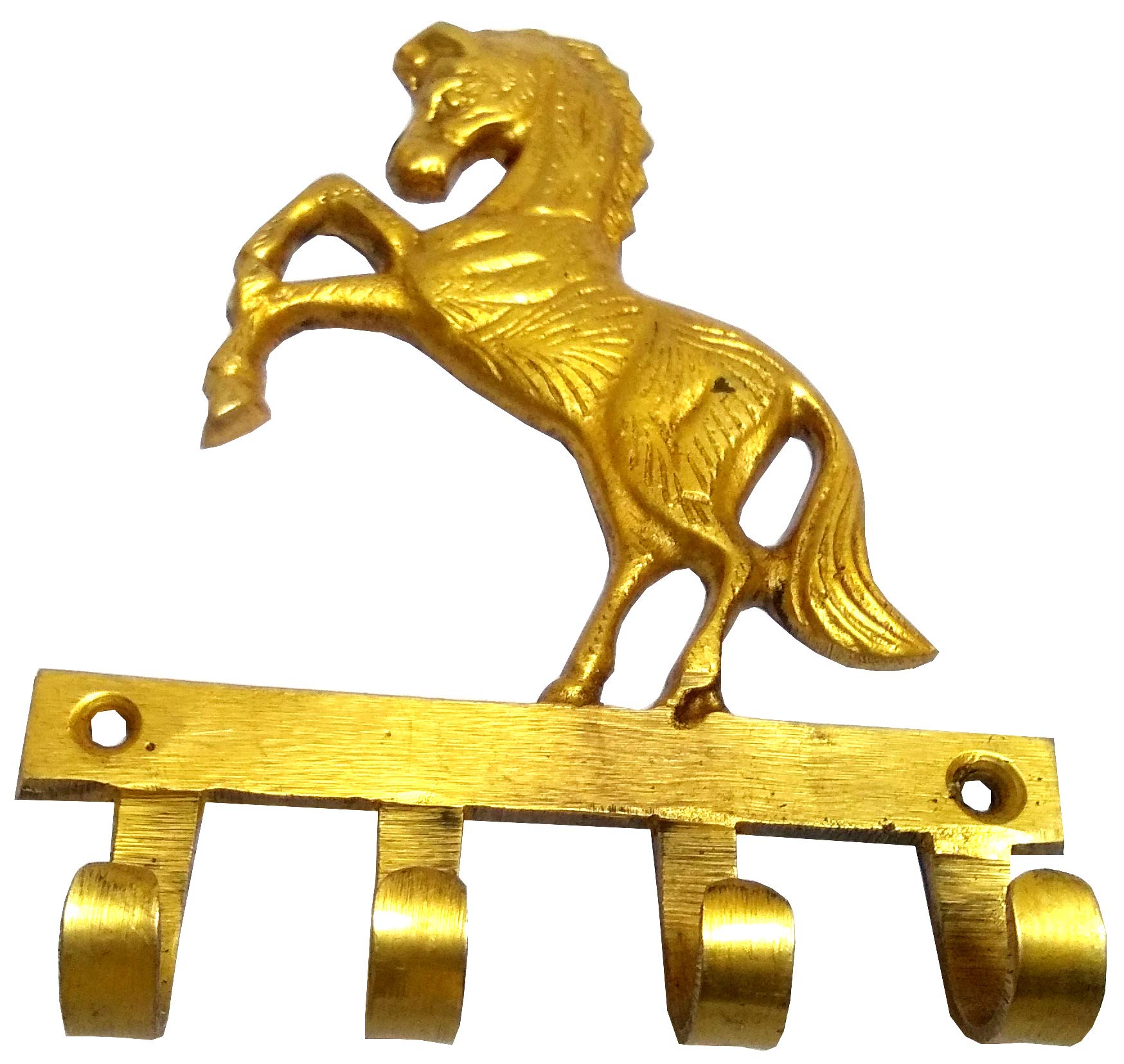 Purpledip Brass Wall Hooks 'Freedom': Vintage Horse Design Decorative Hanger (11816)