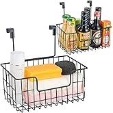 JUNCHU CHERRY Wire Hanging Storage Basket 2 Packs, Wall Mounted Kitchen Bathroom Storage Basket, Home Multi-Functional, no Punching, Bearing Strong, Suitable for Home, Office,Black