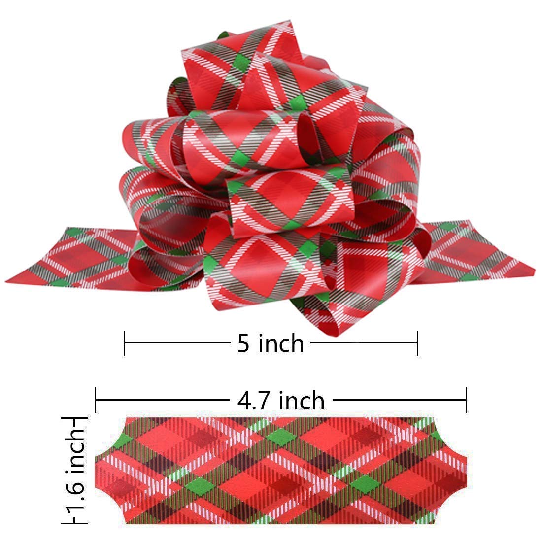 PintreeLand 24PCS Christmas Bows for Gift Wrapping, 5” Xmas Pull Bows with Ribbon Wrap Accessory for Present, Florist, Bouquet, Hamper, Basket Decor, Easy to Assemble