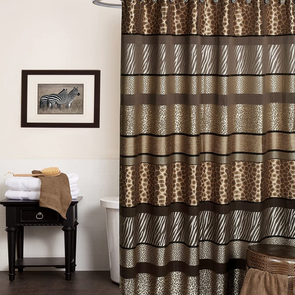 Popular Bath Safari Stripes Bathroom Shower Curtain Animal Print Shower Curtain Luxury Southwest Shower Curtain Unique Design Rustic Shower Curtain, Chocolate โ image 1