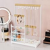 coobest Jewelry Holder Organizer Stand, Jewelry Display Rack with 36 Holes Earring Holder, 10 Hooks Necklace Organizer, Velvet Ring Holder Dish, Birthday Gifts Ideas for Mom Women Room Decor