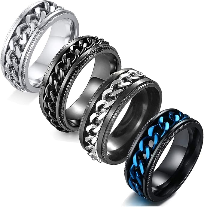 CASDAN 4Pcs Stainless Steel Spinner Rings for Men Women Cool Promise
